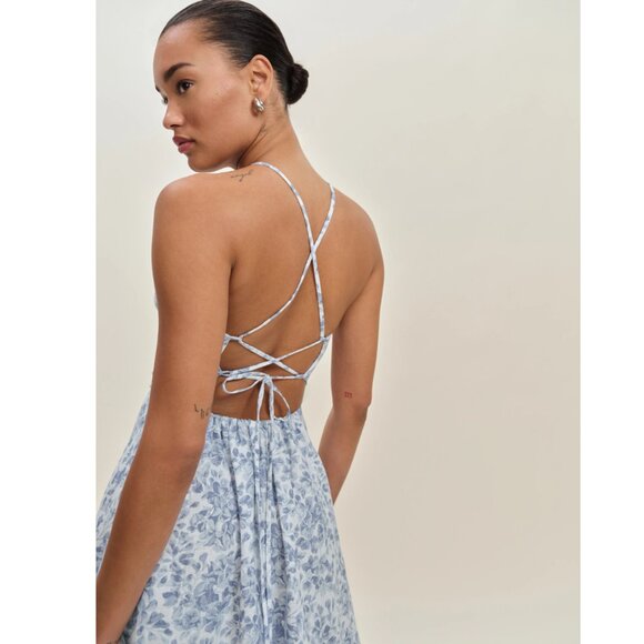 Reformation Yuliy Linen Dress in Chloe Blue - Picture 5 of 11